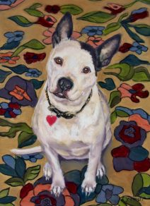 pitbull dog in pastel painting